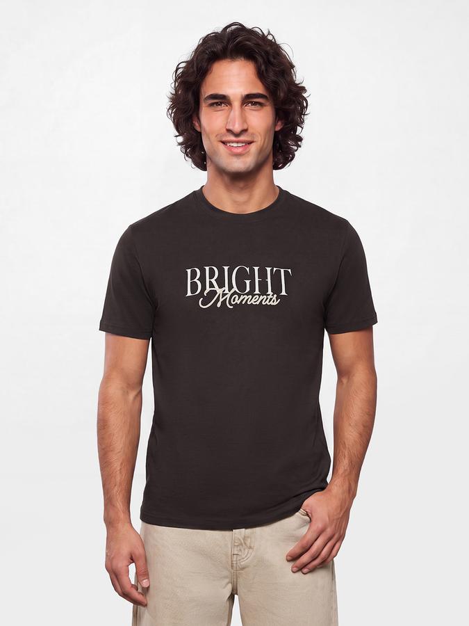 R&B Men Coffee Brown Typographic Print Short Sleeves Pure Cotton Tshirt