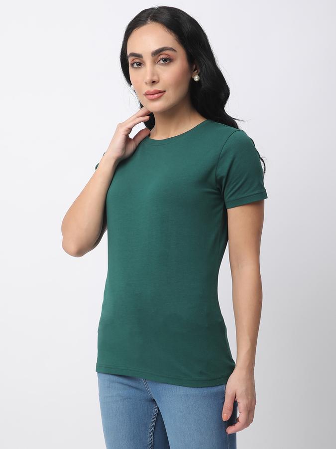 R&B Women Dark Green Solid Ruched T-Shirt