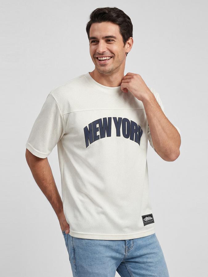 R&B White Graphic Print Men Round Neck Relaxed Fit Short Sleeves T-Shirt 