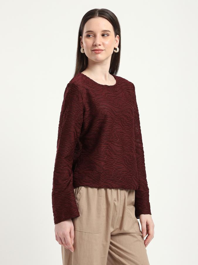 R&B Women Wine Textured Sweatshirt