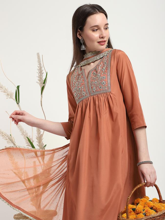 Women Poly Blend Embroidered Kurta and Palazzo Set