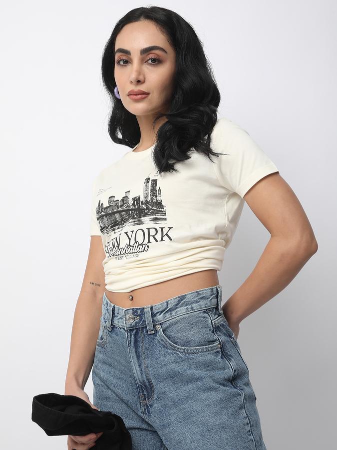 Women Cotton Regular Fit Crew Neck Graphic T-shirt