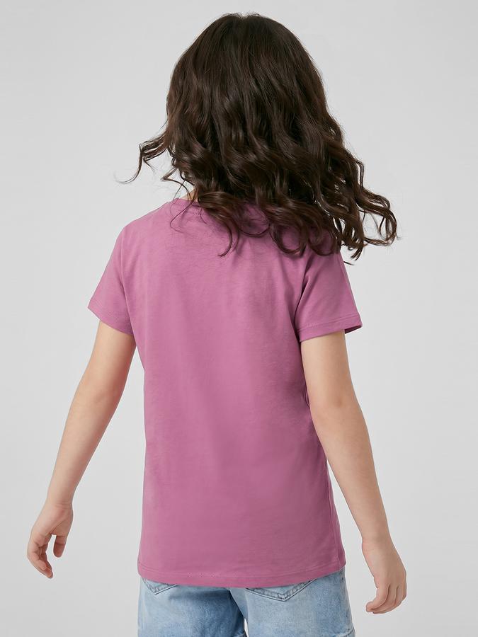 R&B Purple Graphic Print Girls Round Neck Regular Fit Short Sleeves T-Shirt 