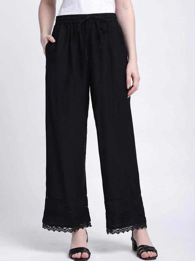 R&B Women Black Solid Relaxed Fit Pants