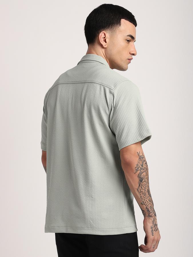 Men Cotton Regular Fit Camp Collar Textured Shirt