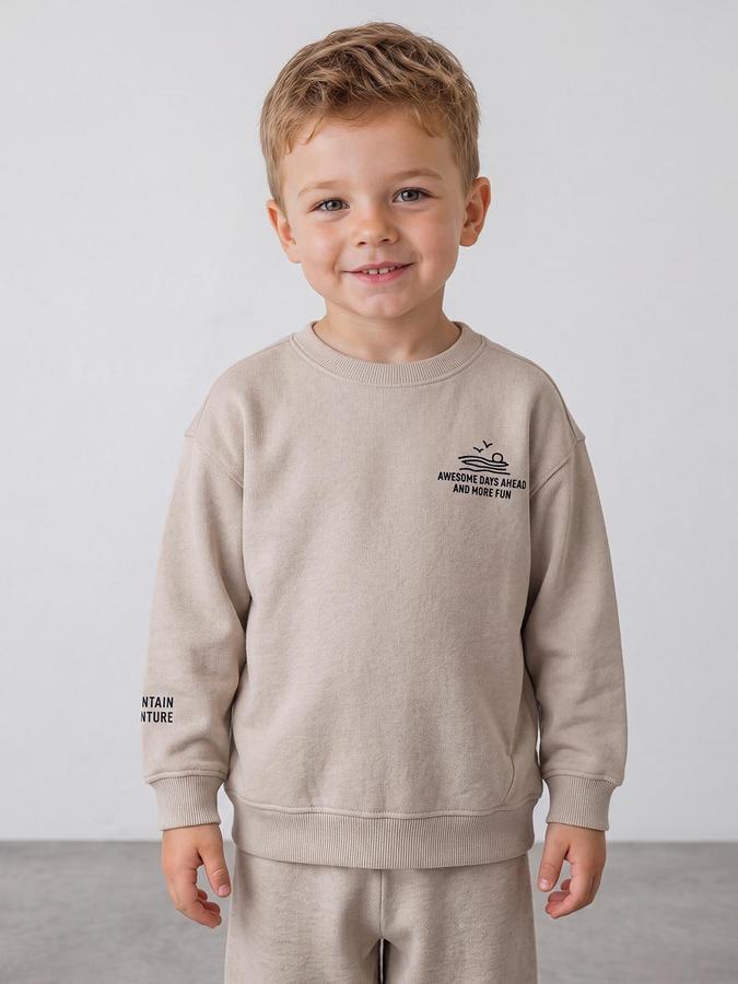 R&B Boys Beige Front And Back Print Round Neck Long Sleeves Regular Fit Sweatshirt