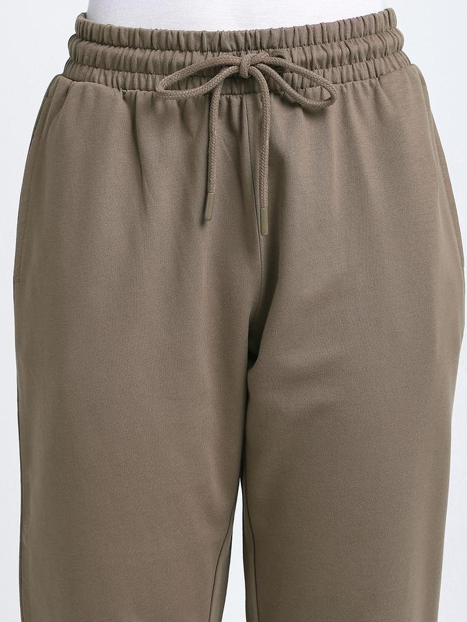 Women Cotton Regular Fit Drawstring Waist Solid Trackpants