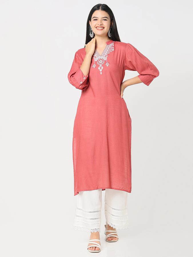 Women Embroidered Straight Kurta image number 1