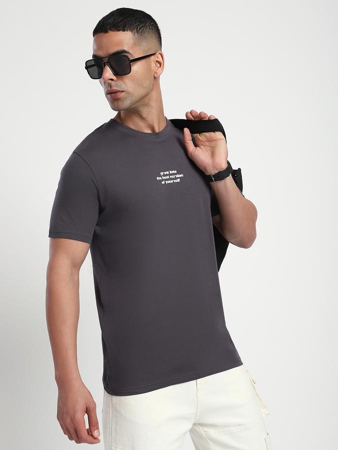 R&B Men's Stone Grey Printed T-Shirt