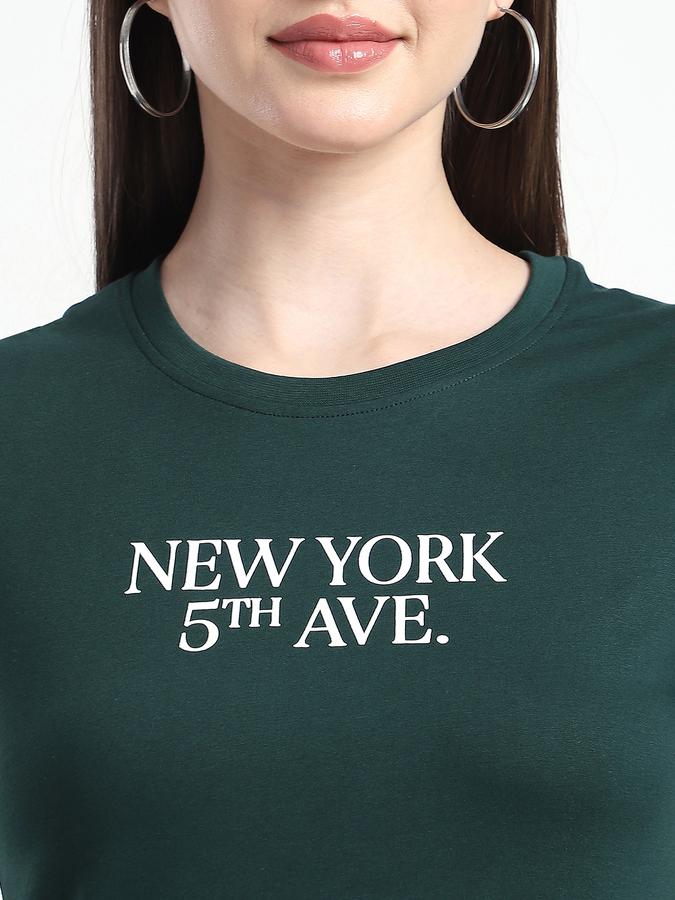 Women Cotton Regular Fit Crew Neck Printed T-shirt