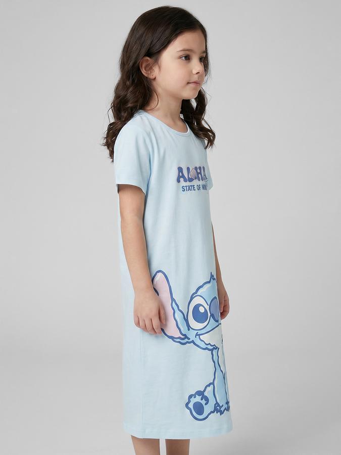 R&B Blue Printed Short Sleeves Round Neck Maxi Girls T-shirt Nightdress
