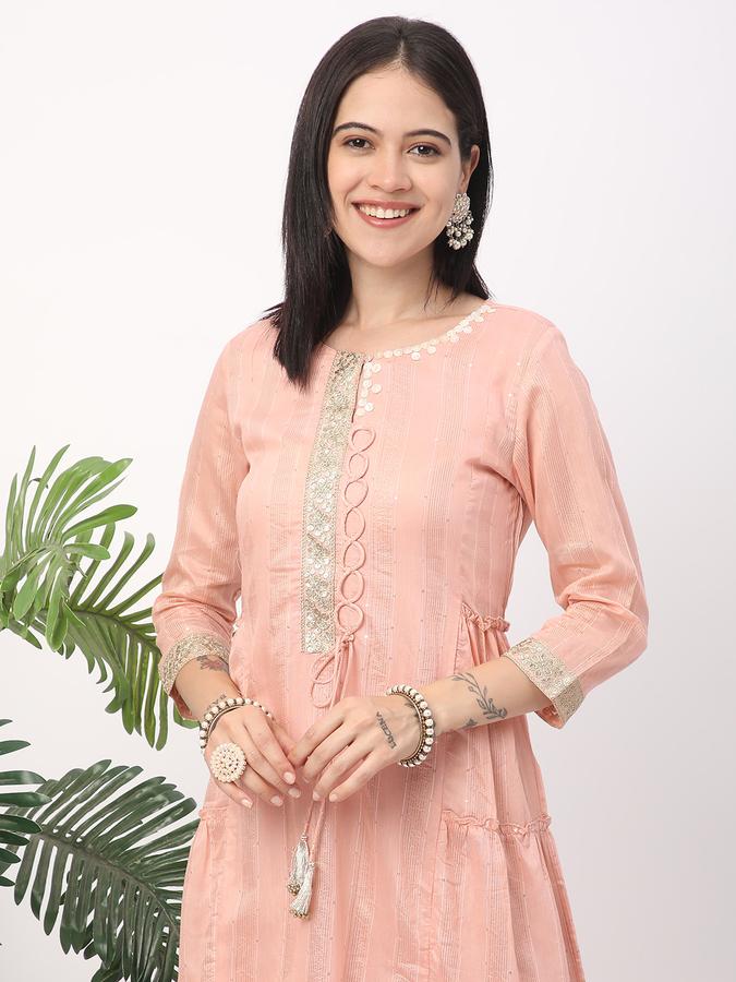 Women Chanderi Embroidered Tiered Ethnic Dress