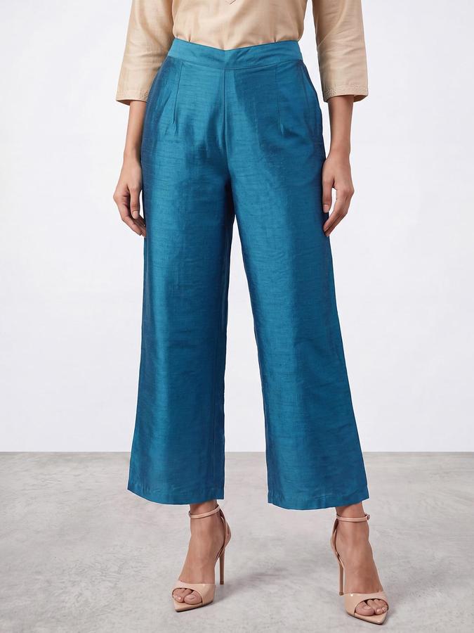 R&B Women Blue Mid Rise Straight Fit Ethnic Trousers