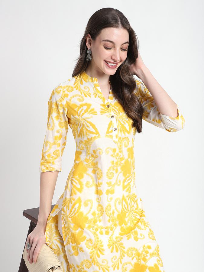 Women Viscose Regular Fit Mandarin Collar Printed Kurta