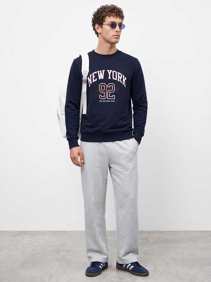 R&B Men Navy Graphic Print Round Neck Long Sleeves Sweatshirt