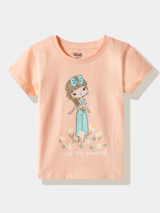 Girls Cotton Regular Fit Crew Neck Graphic T-shirt