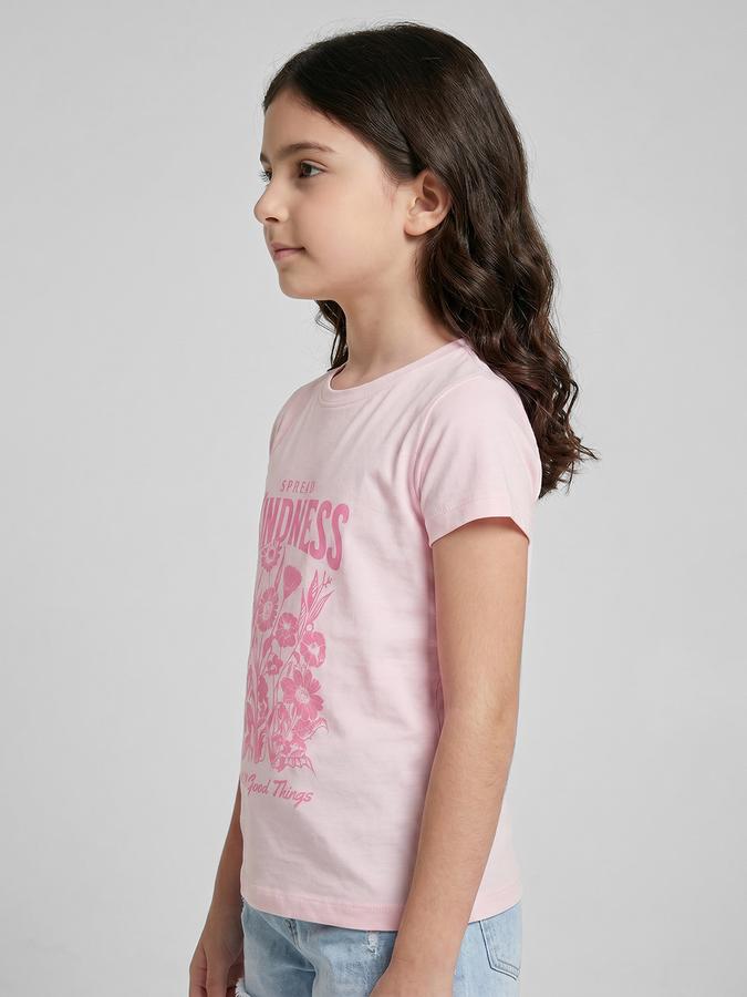 R&B Pink Graphic Print Girls Round Neck Regular Fit Short Sleeves T-Shirt 