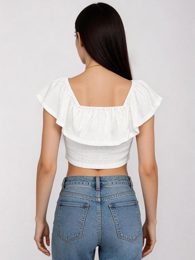 R&B White Solid Women Fitted Top 