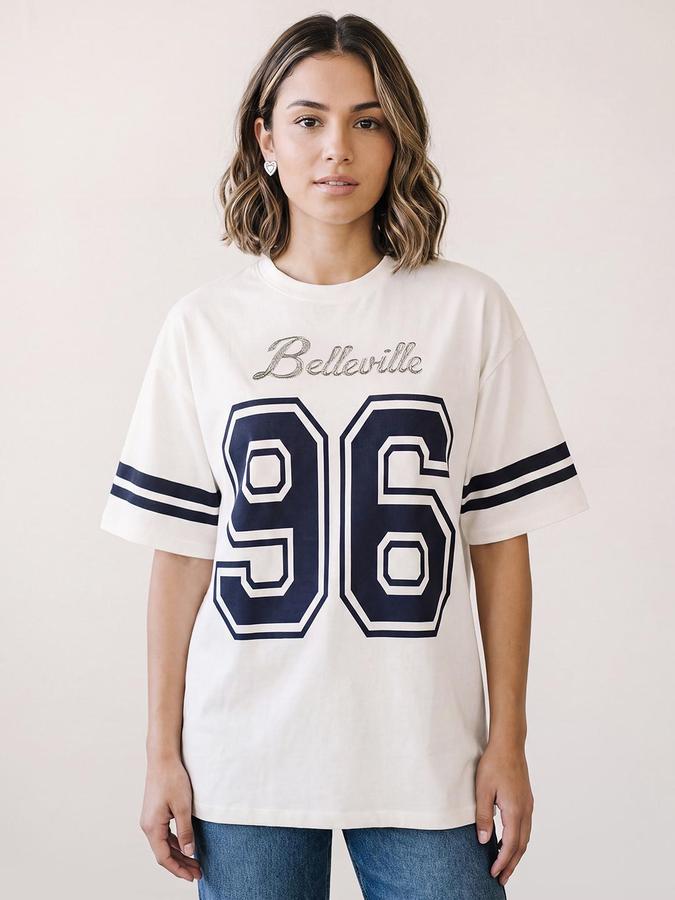 R&B Women Ivory Short Sleeve Round Neck Typography Graphic Print T-Shirt