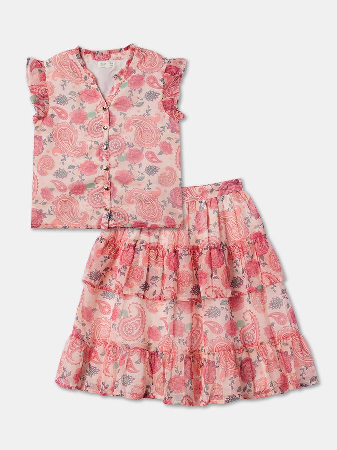 Girls Printed Top & Skirt