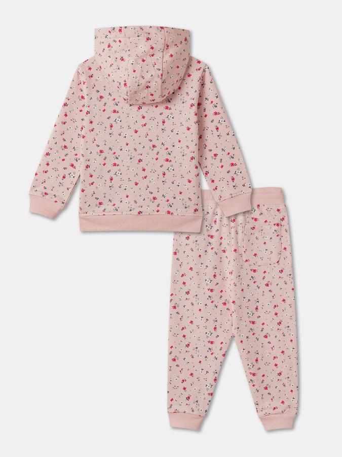 Girls Floral Print Full Sleeve Hoodie with Trousers Set