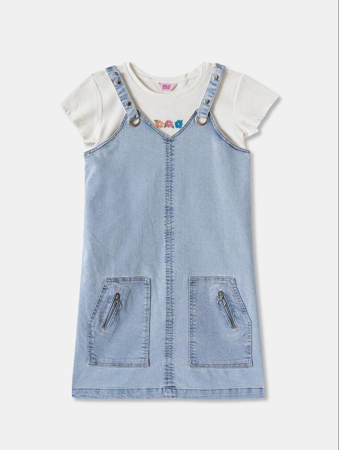 R&B Blue Solid Girls Clothing Set