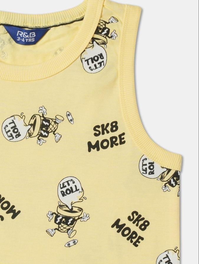 R&B Yellow Cotton Round Neck Printed Boy T-Shirt