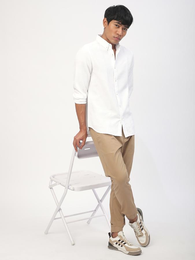 Men Cotton Regular Fit Drawstring Waist Jogger Trousers