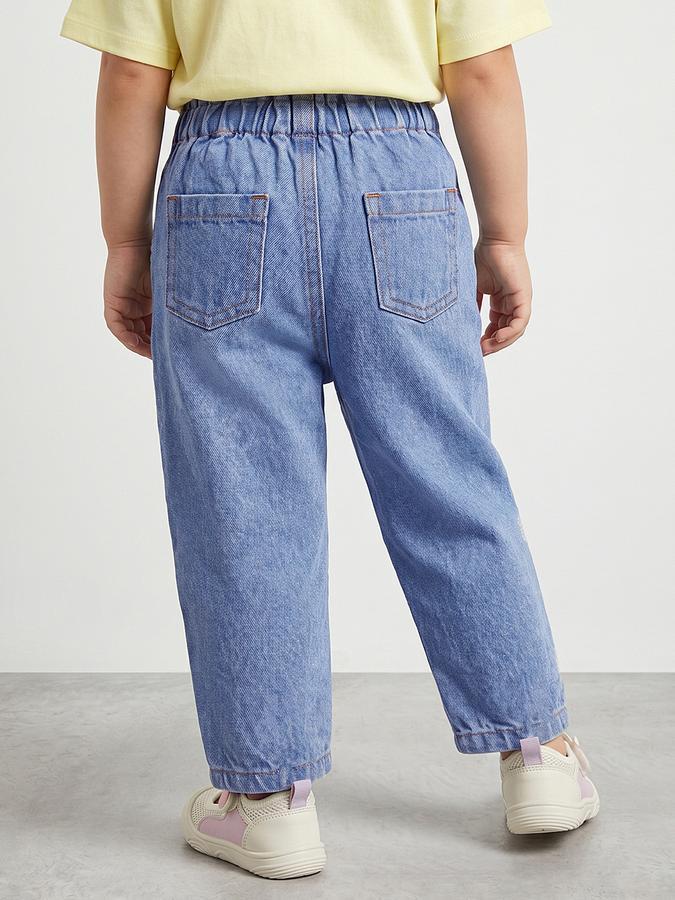 R&B Girls Blue Regular Fit Embroidered Mid-Rise Cotton Jeans