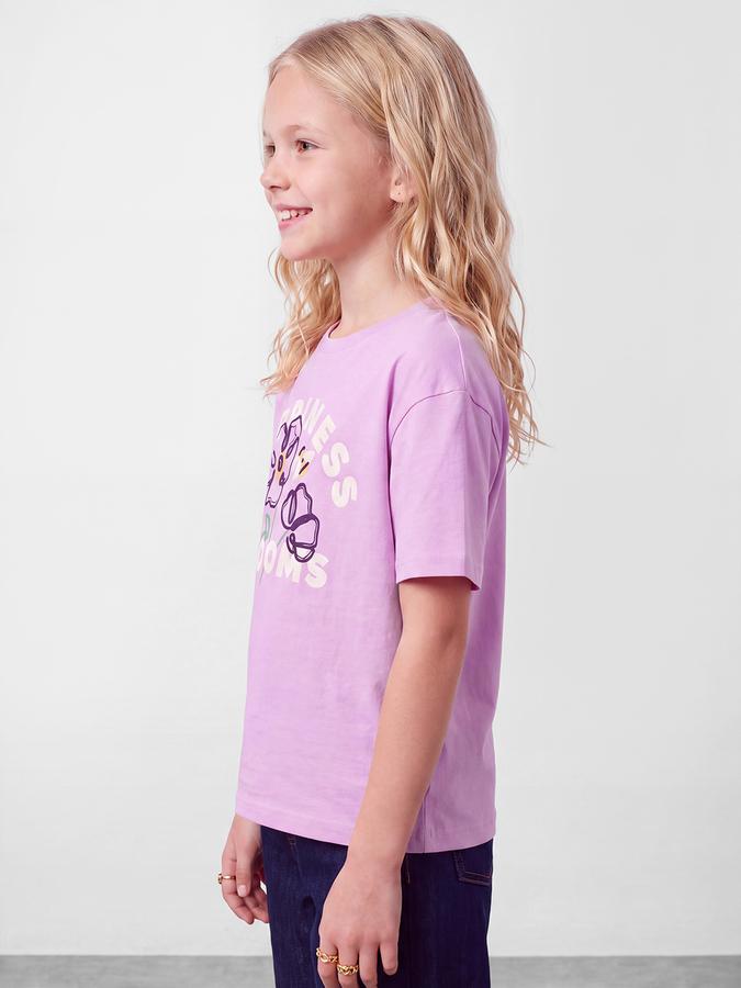 R&B Girls Purple Graphic Printed  Short Sleeves Pure Cotton T-shirt