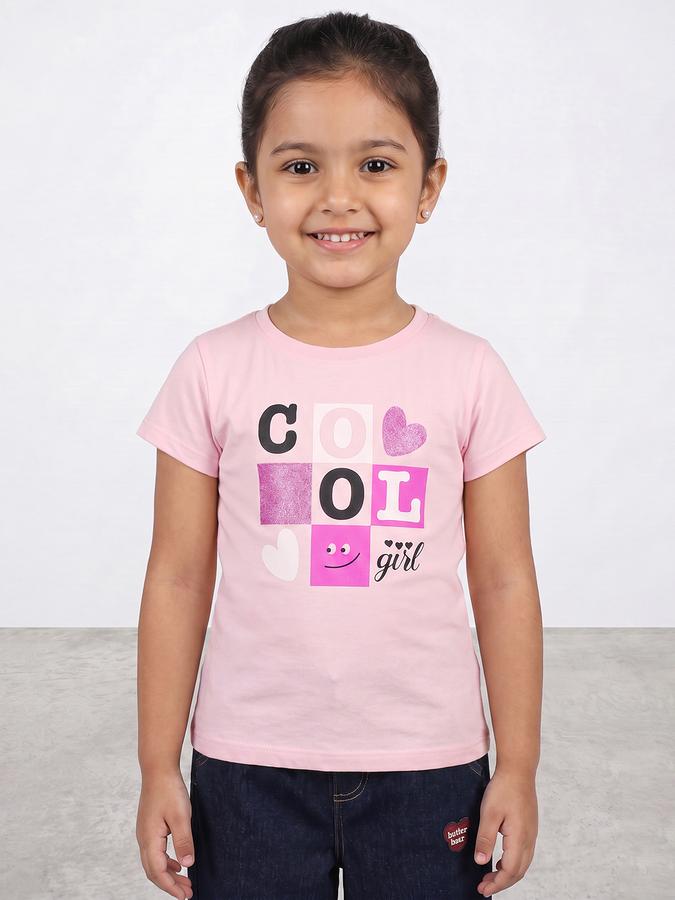 R&B Girls Pink Glitter Graphic Short Sleeves Tshirt
