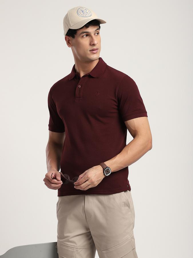 Men Cotton Blend Regular Fit Polo Neck Solid T-shirt