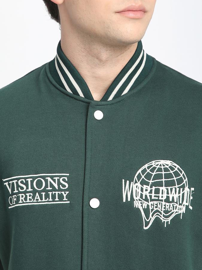 Men Polycotton Regular Fit Embroidered Varsity Jacket