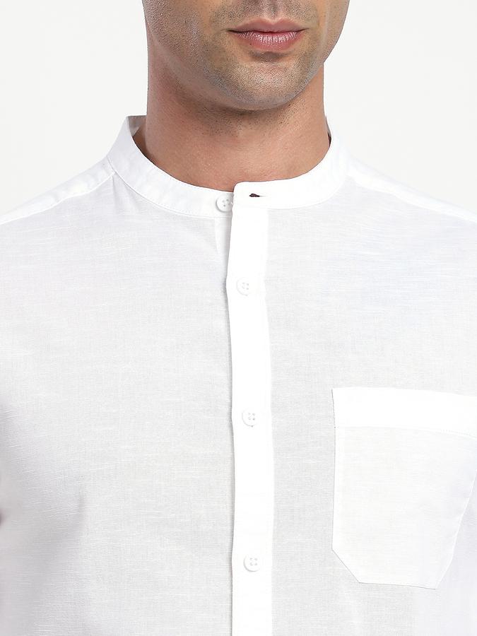 Men Cotton Slim Fit Mandarin Collar Solid Shirt