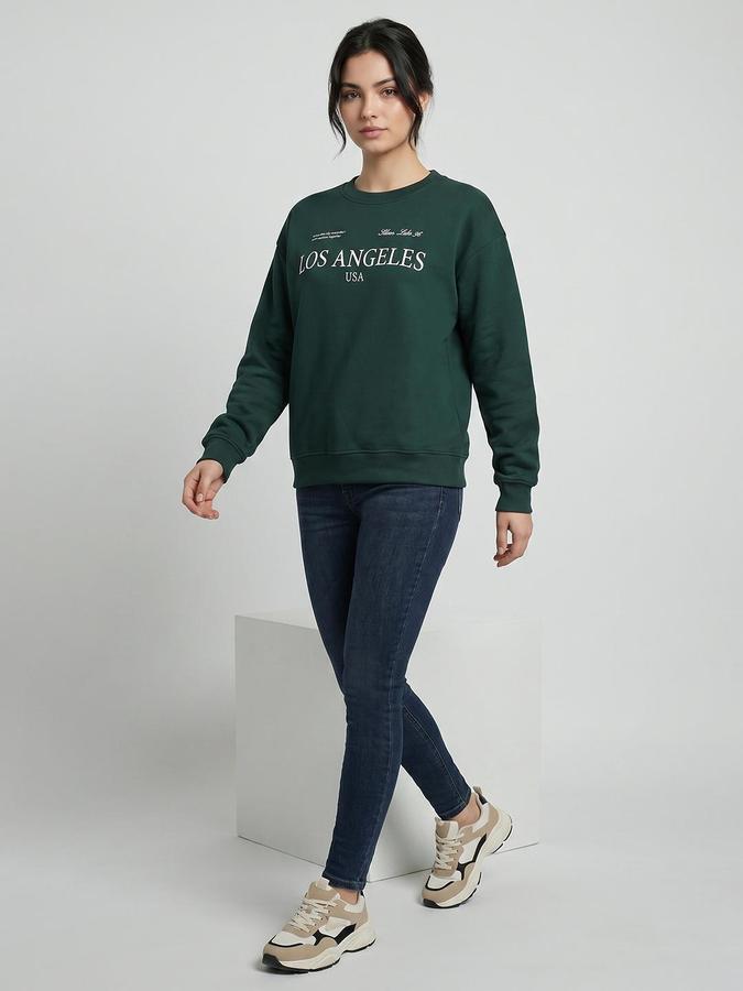 R&B Green Cotton Printed Women Sweatshirts