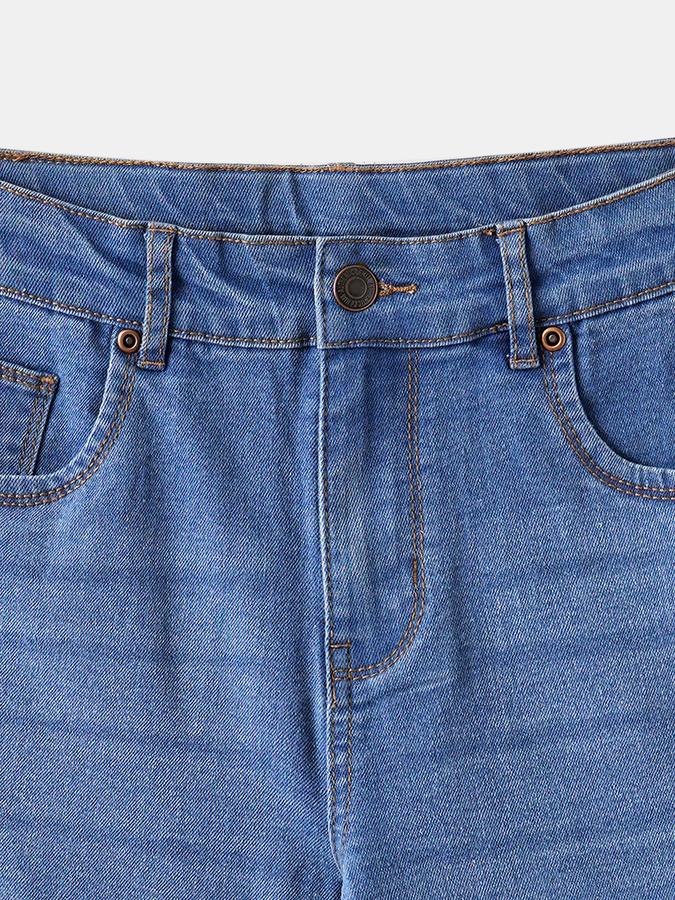 Boys Denim Relaxed Fit Button Closure Cuffed Hem Shorts