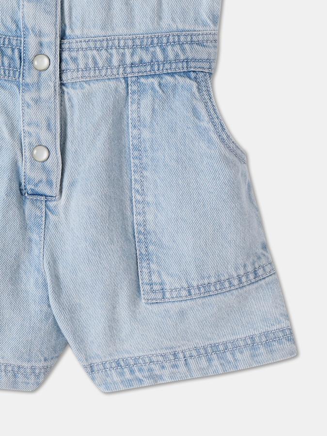 Faded Romper with Shirt Collar and Short Sleeves image number 3