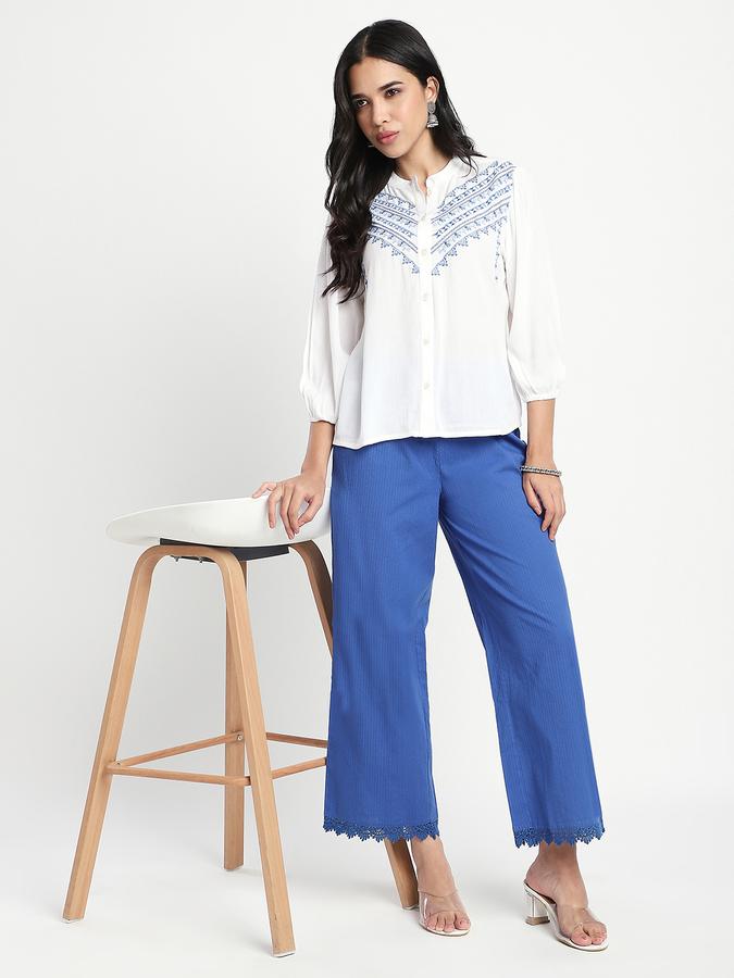 Women Viscose Regular Fit Mandarin Collar Embroidered Top