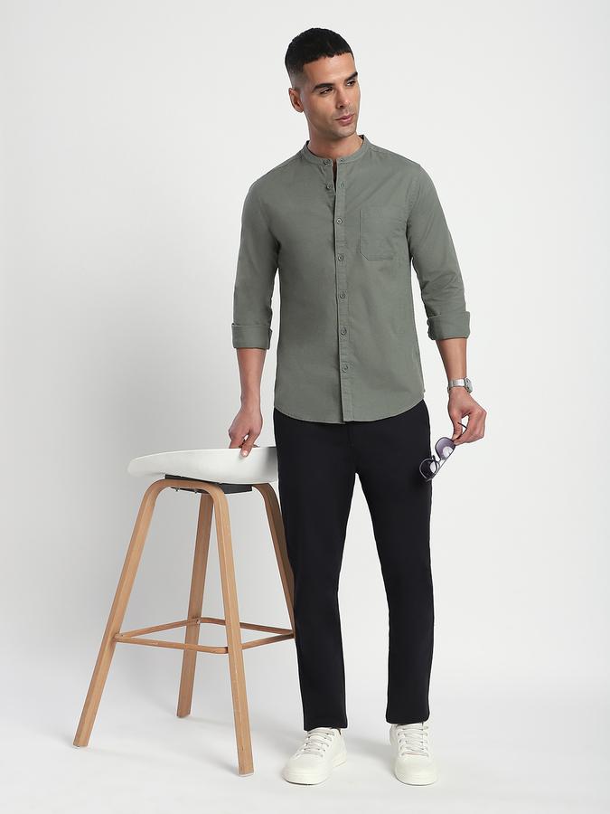 Men Cotton Slim Fit Mandarin Collar Solid Shirt