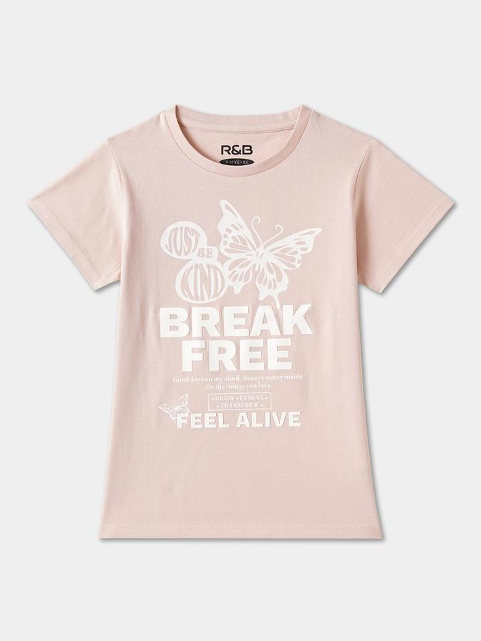 Girls Cotton Regular Fit Crew Neck Graphic T-shirt