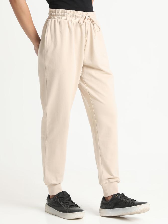 Women Cotton Regular Fit Drawstring Waist Solid Trackpants
