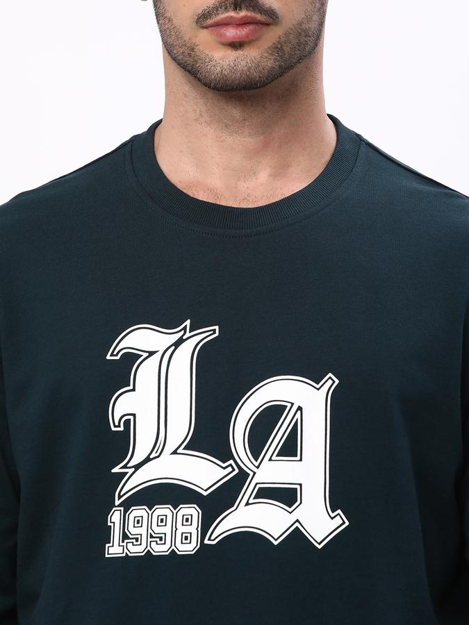 Men Cotton Regular Fit Crew Neck Graphic Print Sweatshirt