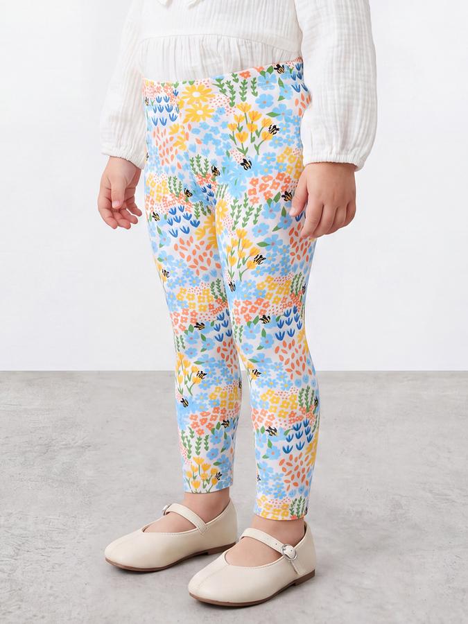 R&B Girls White Floral Print Elasticated Waist Leggings