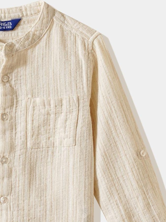 R&B Boys Ivory Textured Full Sleeves Mandarin Collar Shirt
