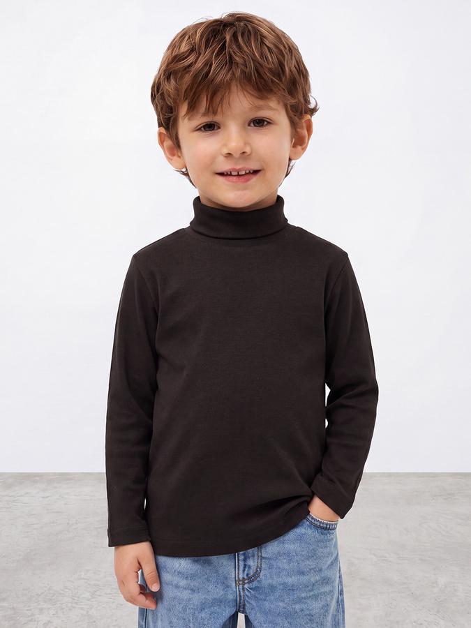 R&B Boys Brown Solid High Neck Long Sleeves Pure Cotton T-shirt