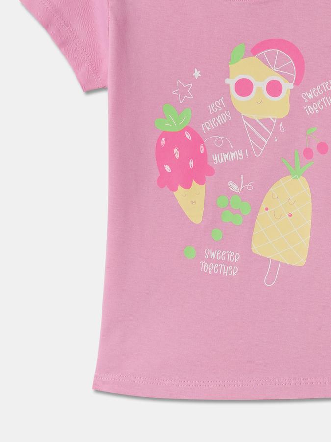 Girls Graphic Print Regular-Fit Round-Neck T-Shirt image number 3