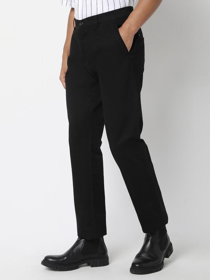 Men Cotton Slim Fit Flat Front Solid Trousers
