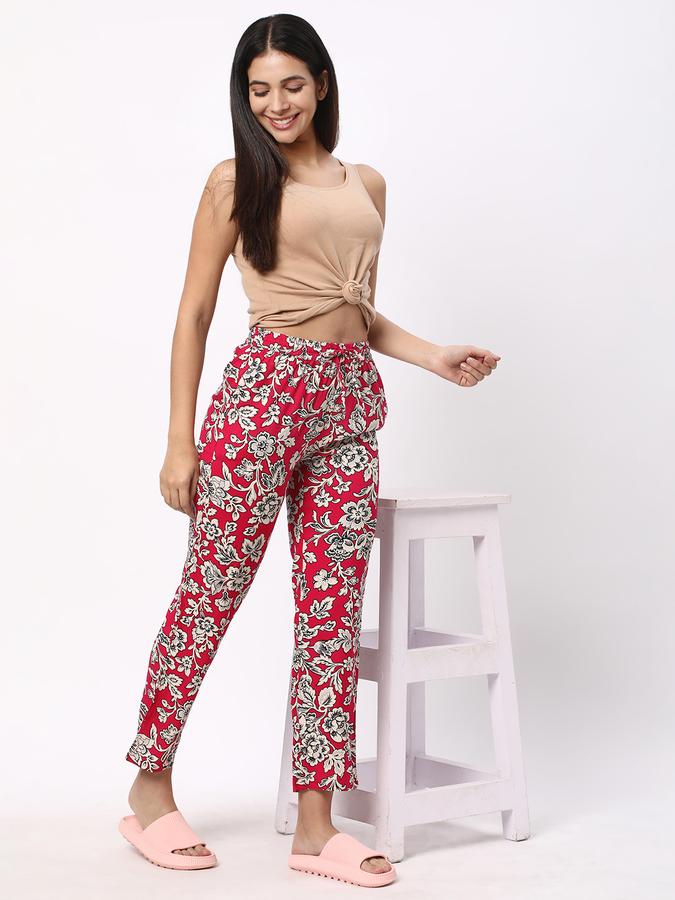 Women Rayon Regular Fit Drawstring Printed Pajama Pants