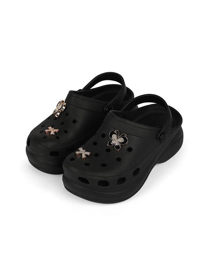 R&B Women Black Bow & Butterfly Embellished Clogs 
