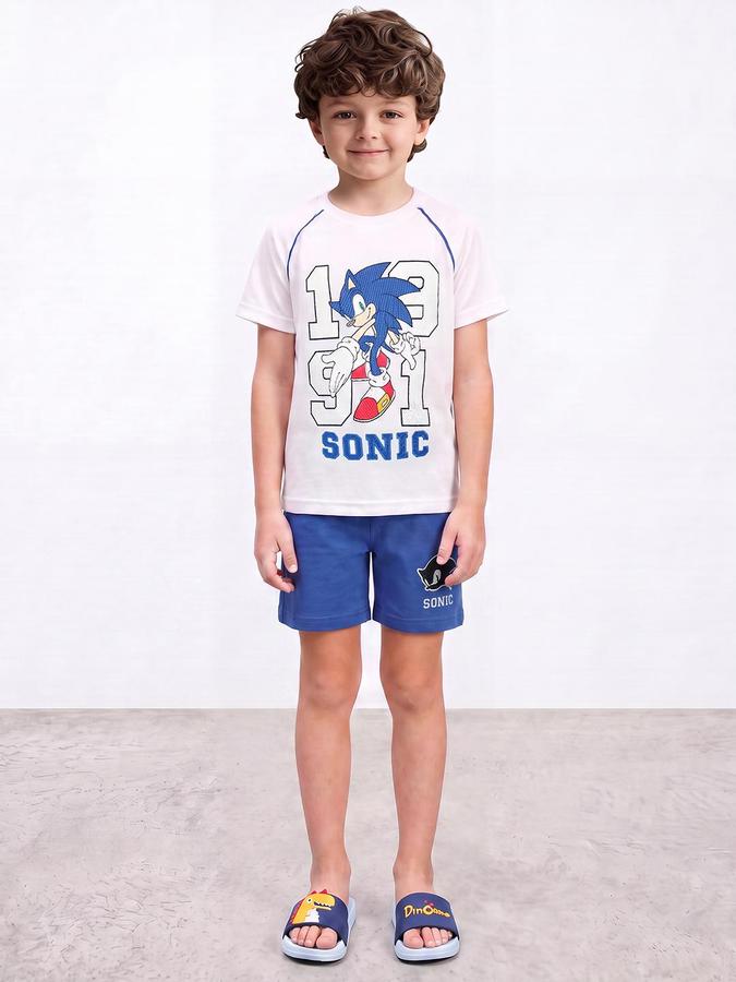 R&B Boys White & Blue Pure Cotton Sonic Print T-Shirt & Shorts Night Suit